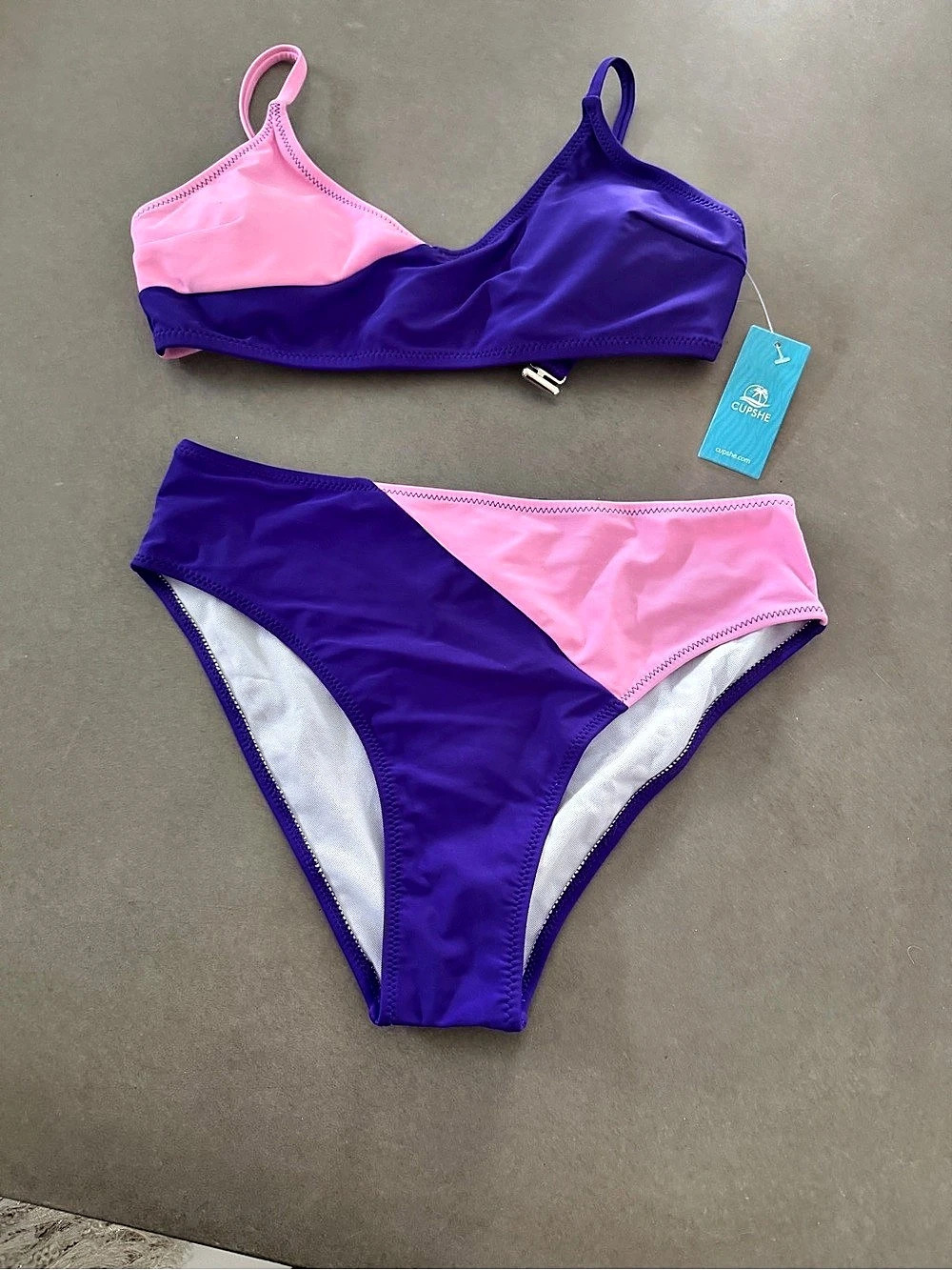 Cupshe Live Life on the Beach Color Block Bikini Set in Purple & Pink NWT